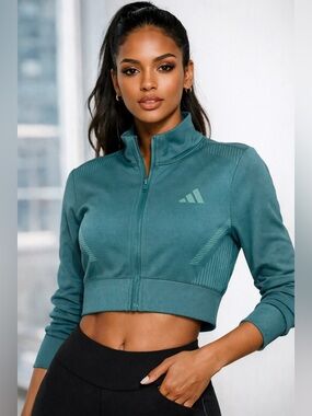 Adidas ClimaCool Teal Cropped Training Jacket Zip Athletic Women’s Medium NWT